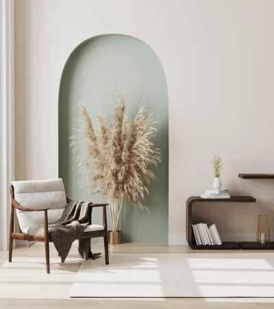 Beautifully styled minimalist living room with neutral tones and natural textures