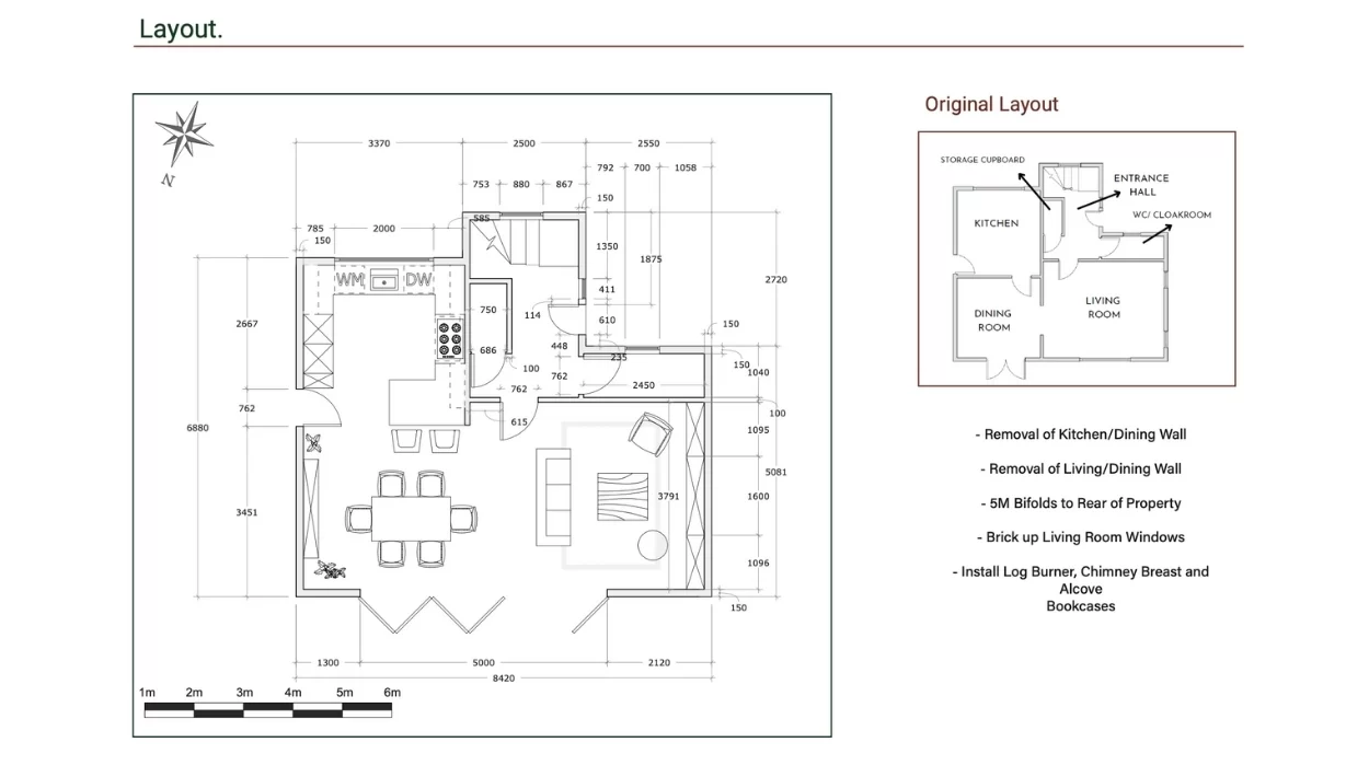 CAD drawn technical drawing of a floor plan with furniture symbols and dimensions