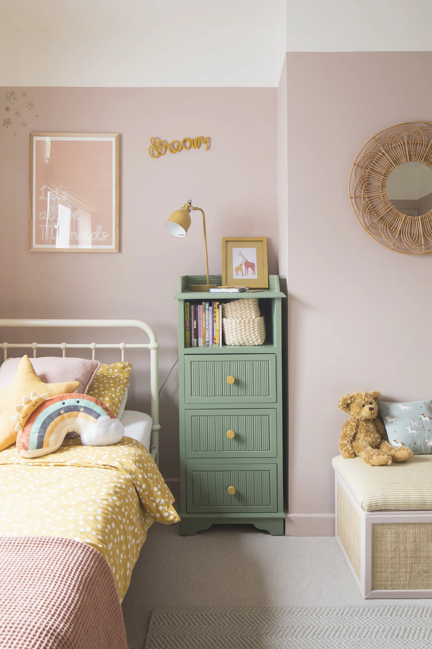 Pink and yellow child's bedroom